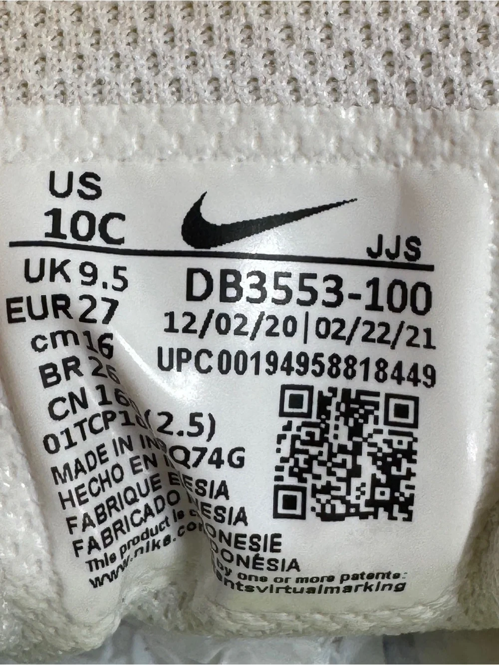 Nike Kids Crater Impact Slip On Sneakers Summit White Size 10 DB3553-100